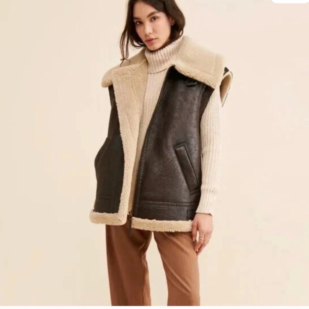 We The Free Black and Cream Shearling Vest